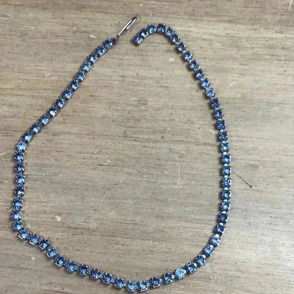 Blue Rhinestone Bling Chocker Necklace 1950’s Vintage